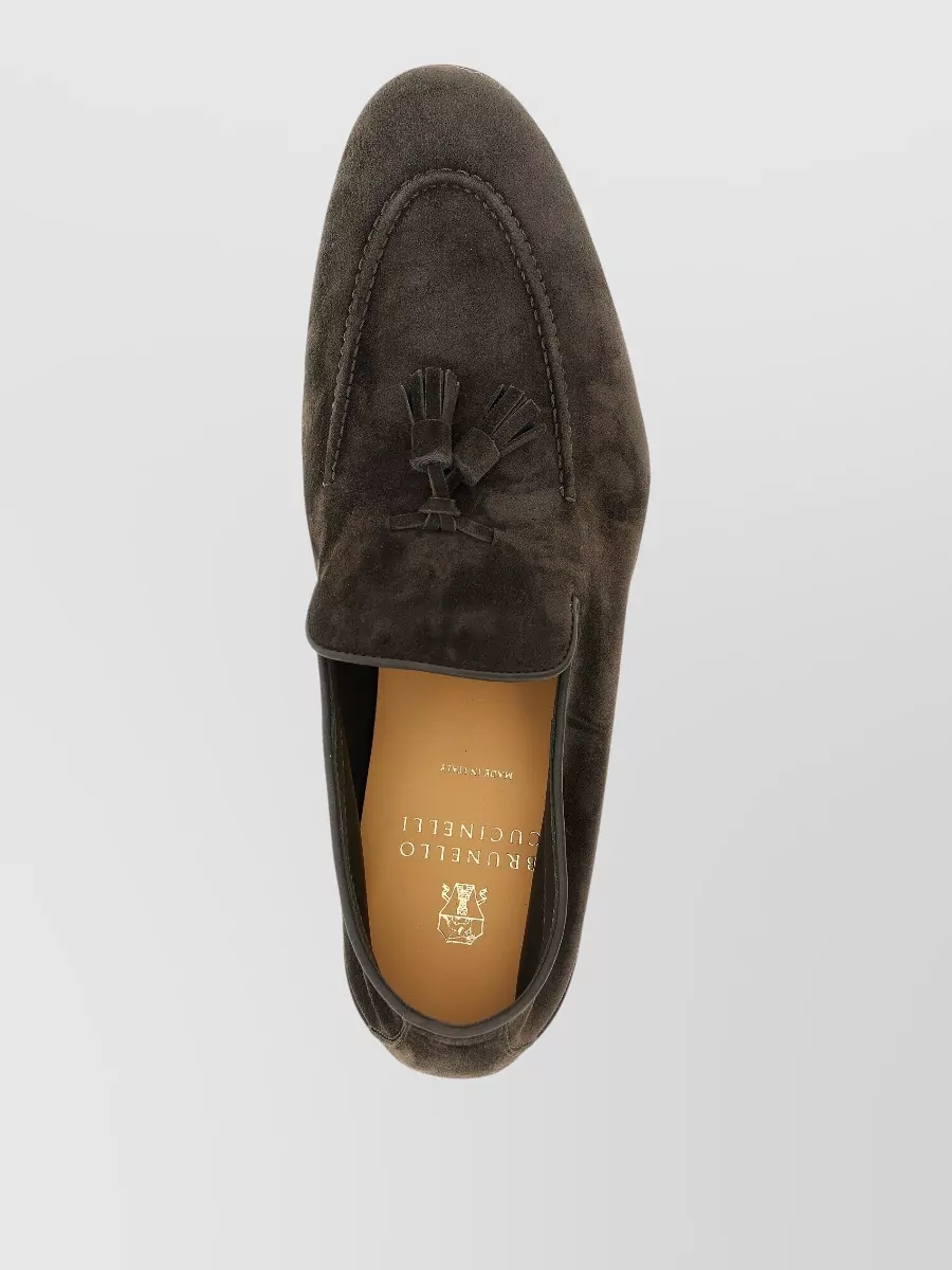 Brunello Cucinelli Penny Loafer Tassel Suede Almond Toe