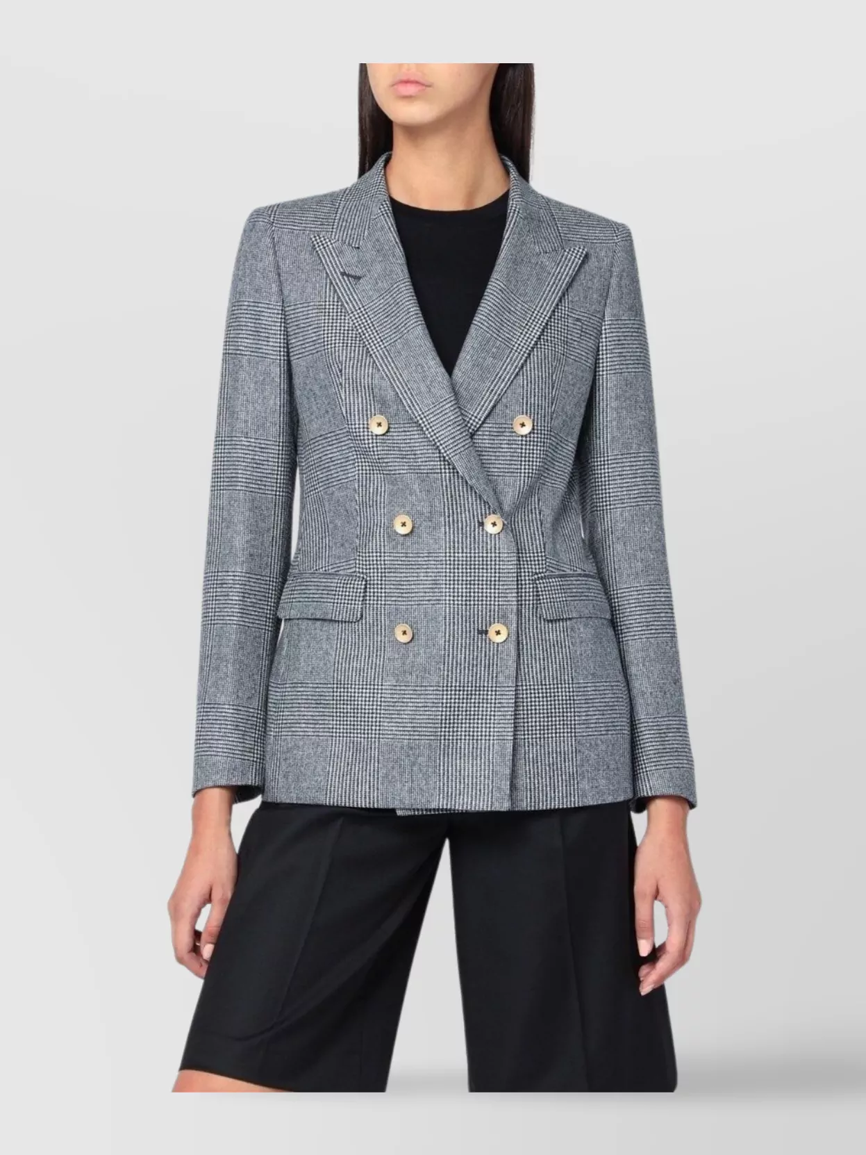 Tagliatore Double-breasted Jacket In Prince Of Wales Wool In Gray