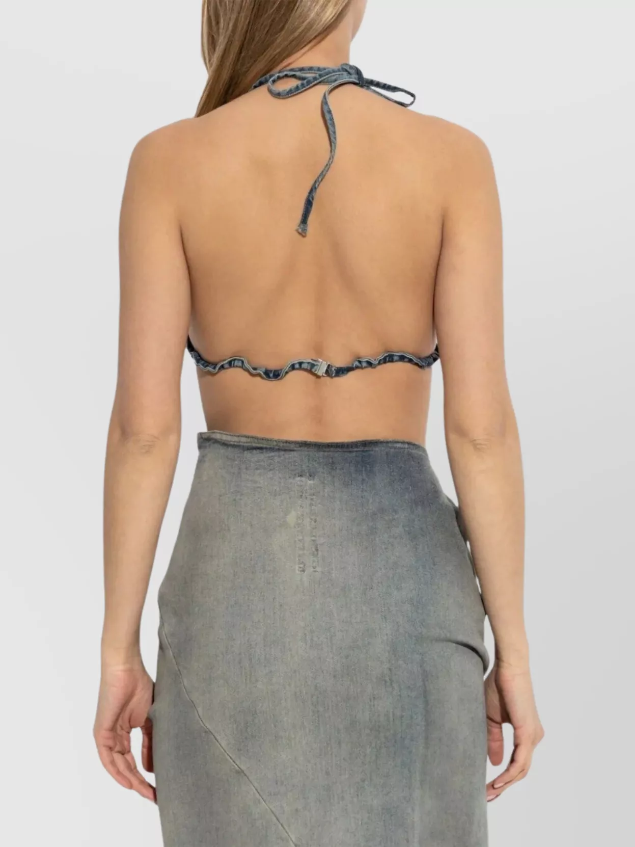 Rick Owens Drkshdw Blue Hollywood Garment-washed Denim Bra