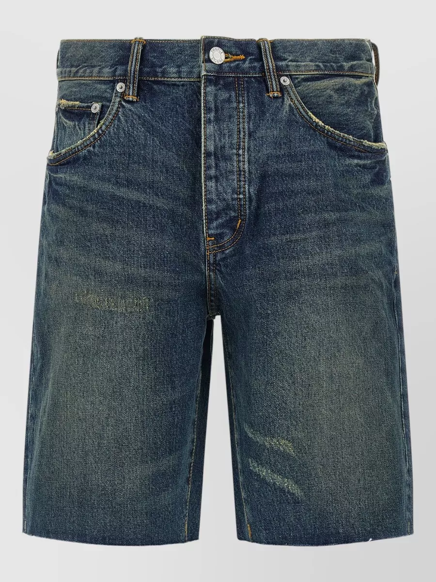 Purple denim wide-leg bermuda shorts