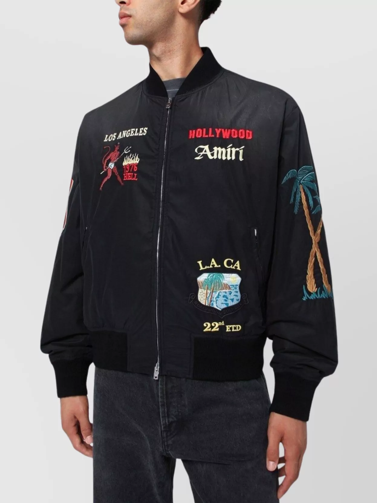 Amiri Bomber Jacket With Embroidered Design And Graphic Print In Black