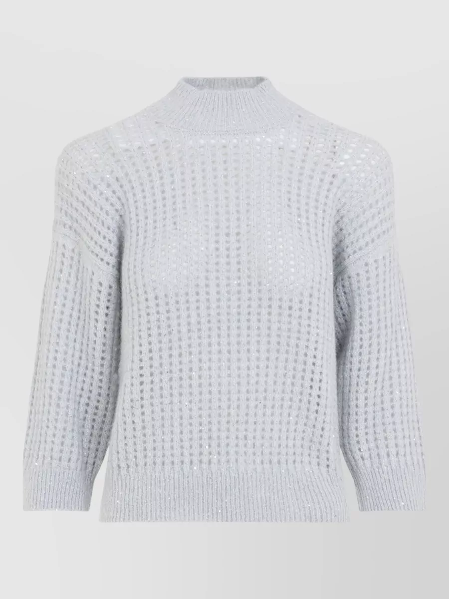Peserico open-knit sequin-embellished mock-neck sweater