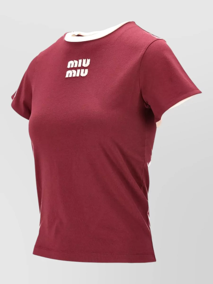 Miu Miu Jersey Top Contrast Trim Crew Neck