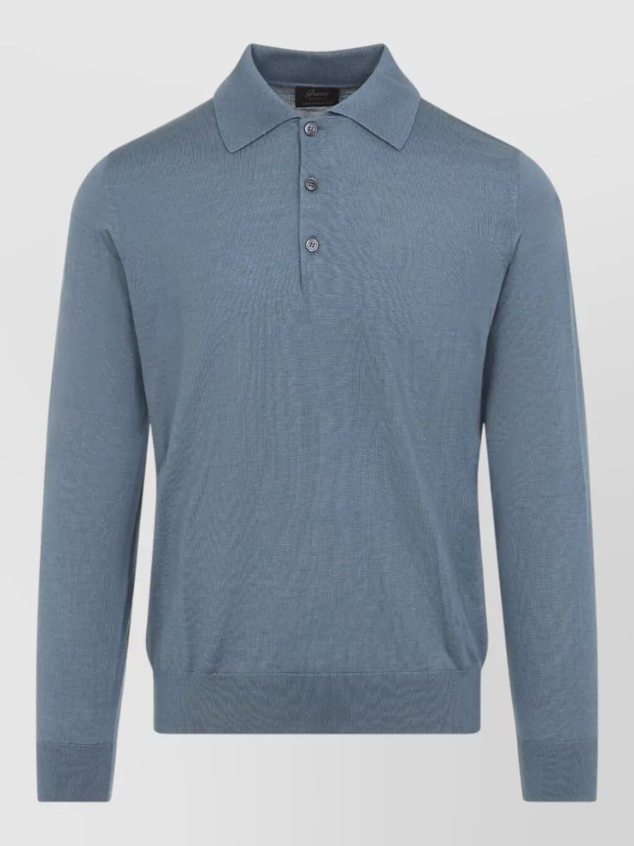 Brioni cashmere silk long sleeve polo shirt