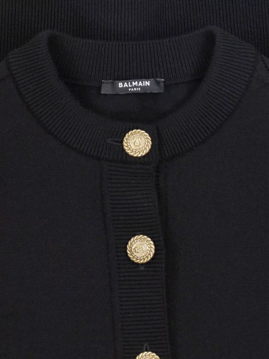 Balmain Ribbed-Knit Quilted Virgin Wool Crewneck Cardigan