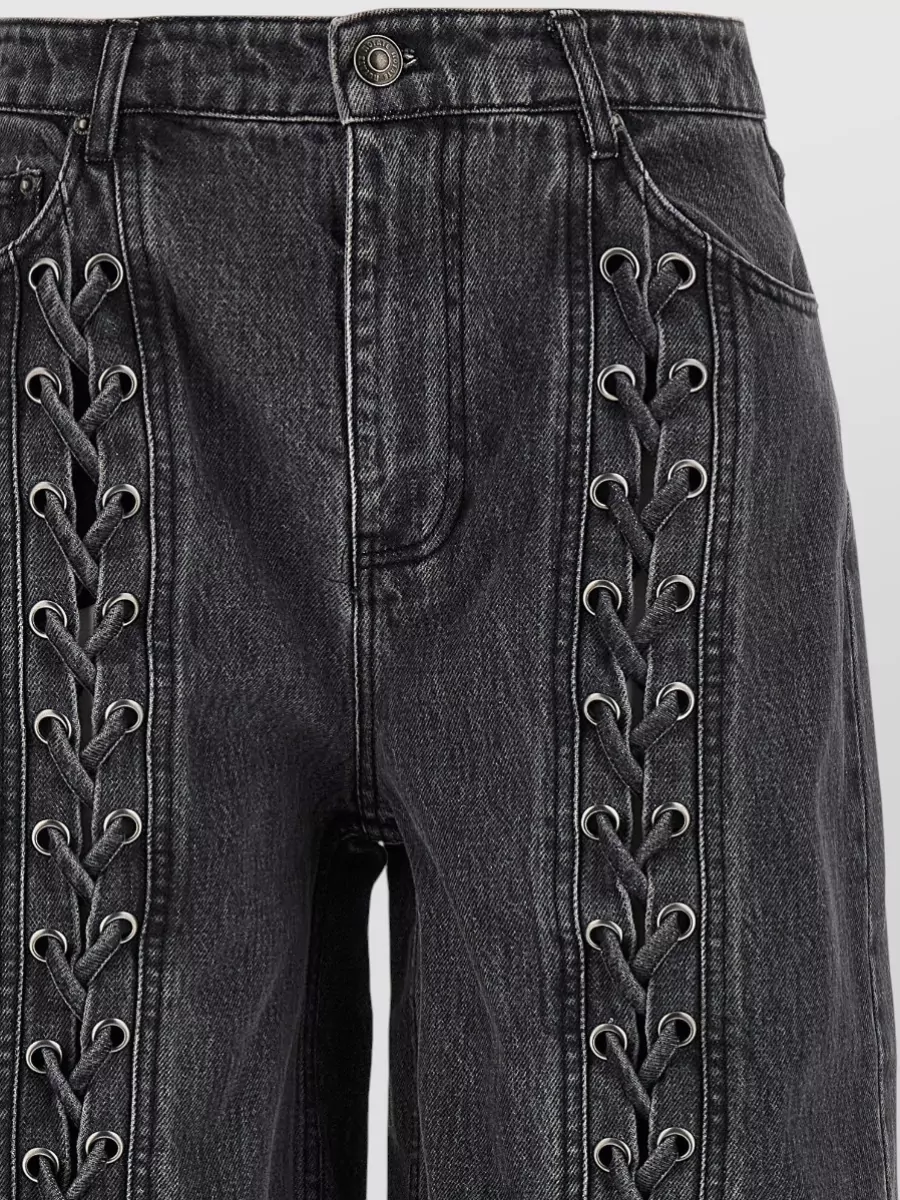 Rotate Birger Christensen Lace Detail Wide Leg Denim Trousers