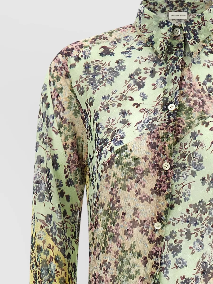 Dries Van Noten Floral-Print Long-Sleeve Maxi Shirt Dress