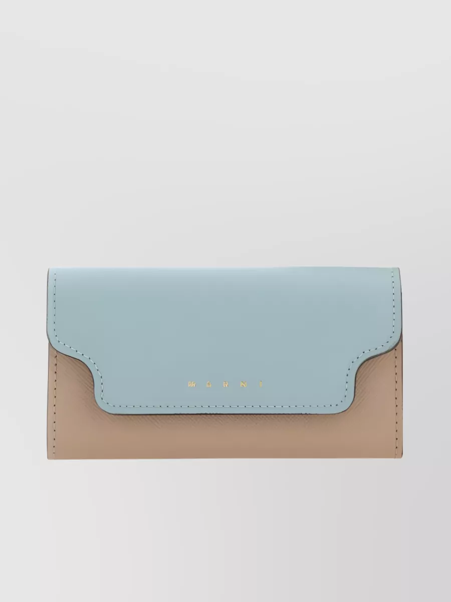 Shop Marni Textured Leather Keychain With Foldover Top In Cyan