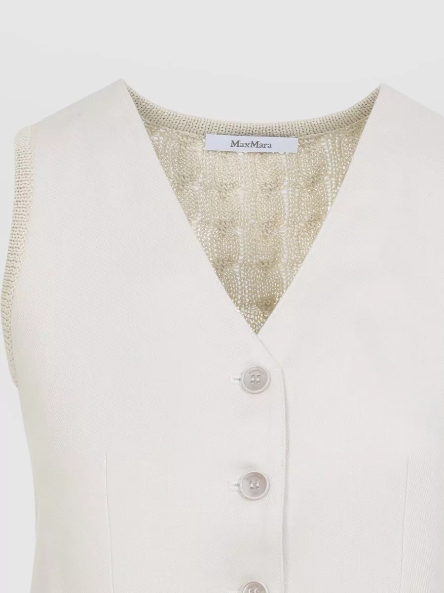 Max Mara Linen Cable-Knit V-Neck Cropped Vest