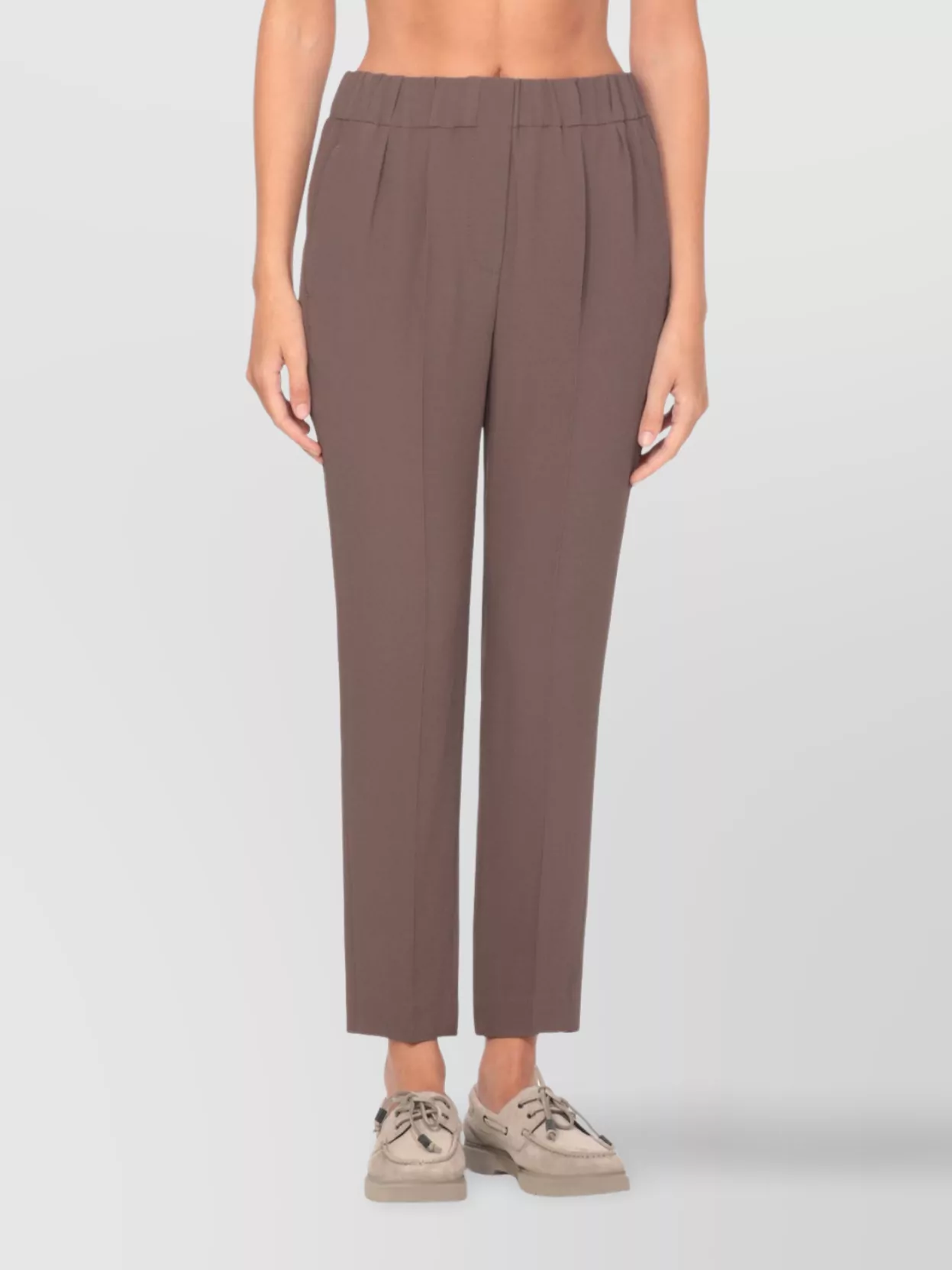 Brunello Cucinelli Silk Blend Straight Leg Trousers In Brown