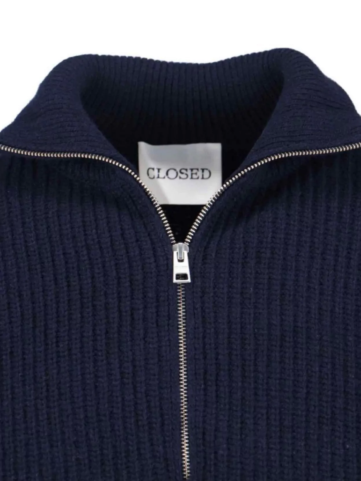 Closed High Collar Ribbed Knit Sweater
