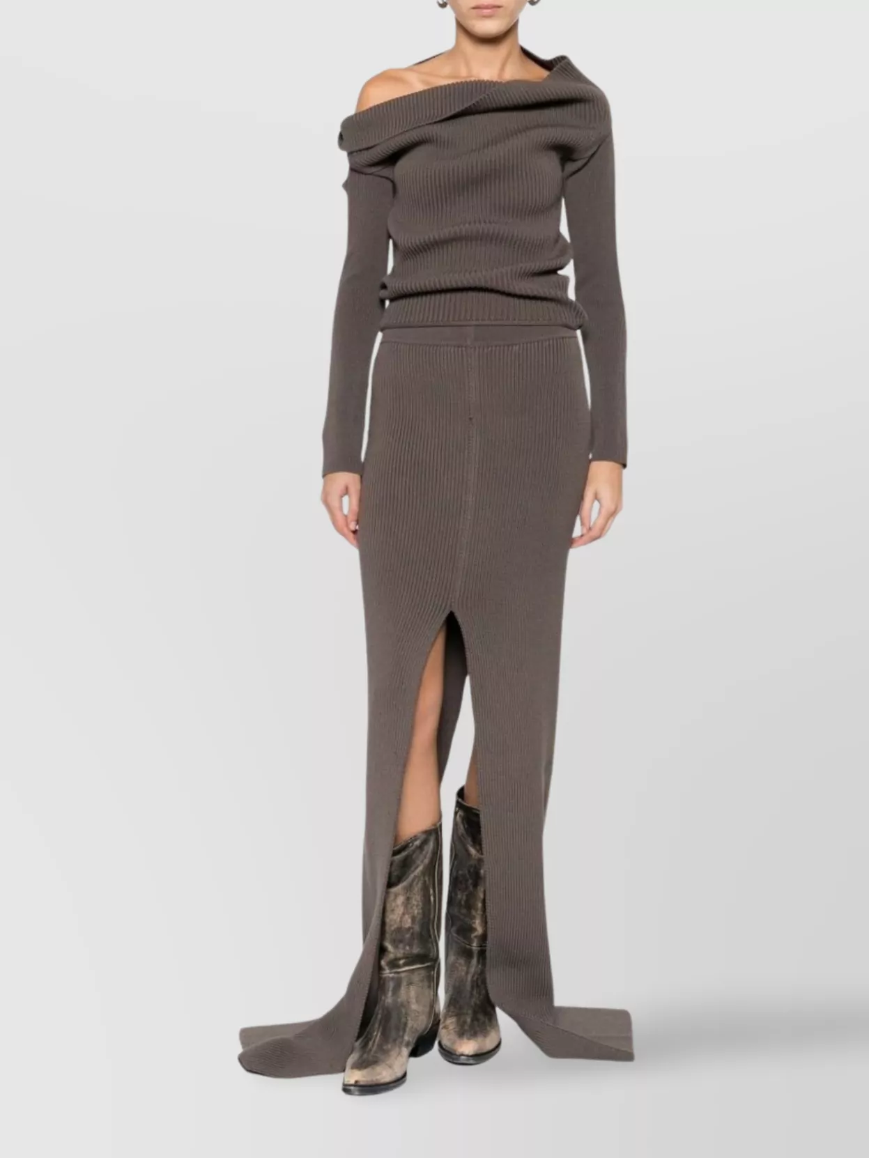 Rick Owens Midi Skirt With High Waist And Front Slit In Burgundy