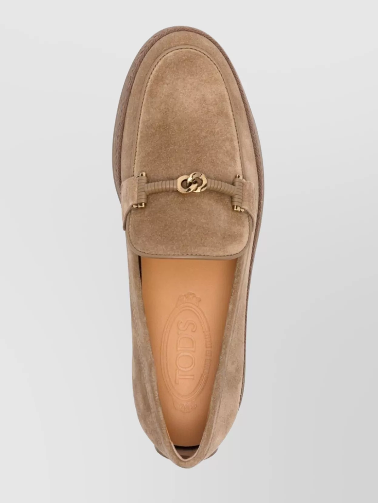 Tod's Suede Loafers With Cord Weaving And T Ring In Neutrals
