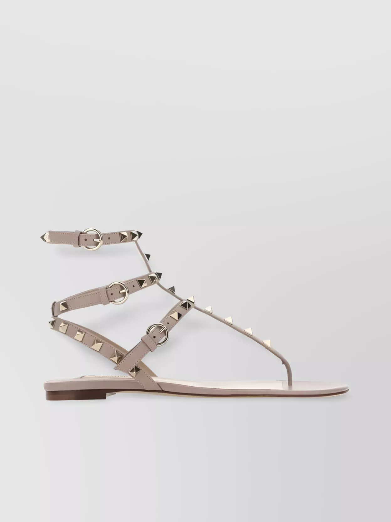 Shop Valentino Studded Ankle Strap Sandals With Open Toe In Beige