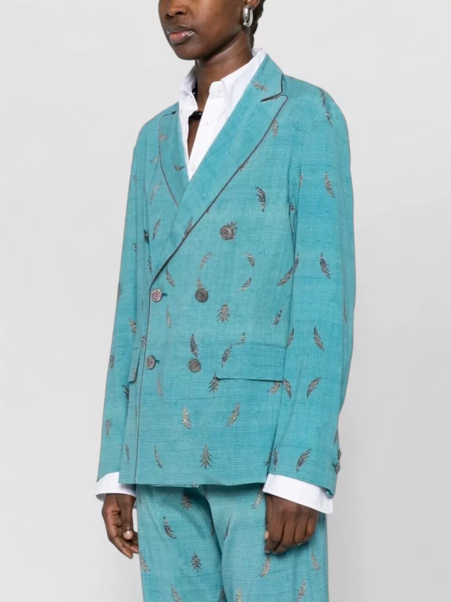 Pierre Louise Mascia Silk Double Breasted Jacket Patterned Design