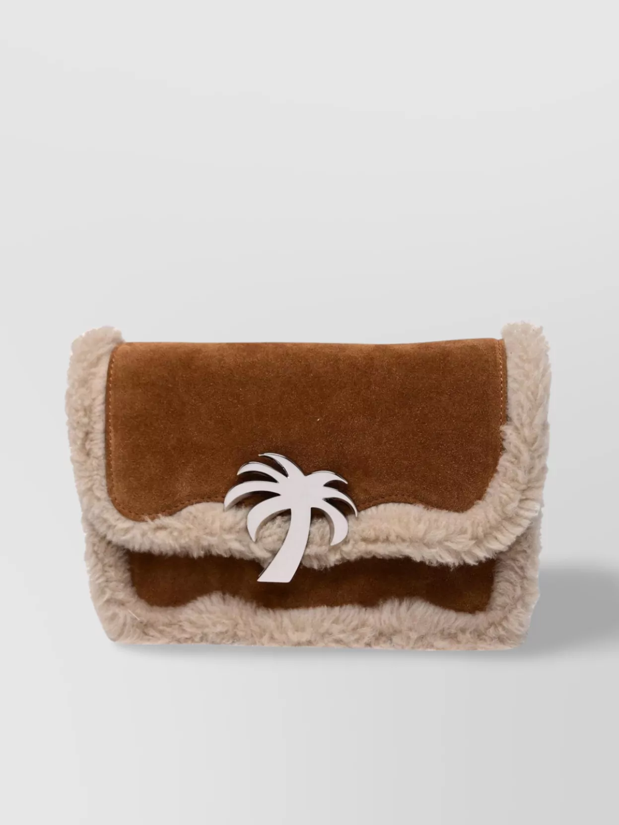 Shop Palm Angels Fold-over Flap Shearling Trim Suede Clutch