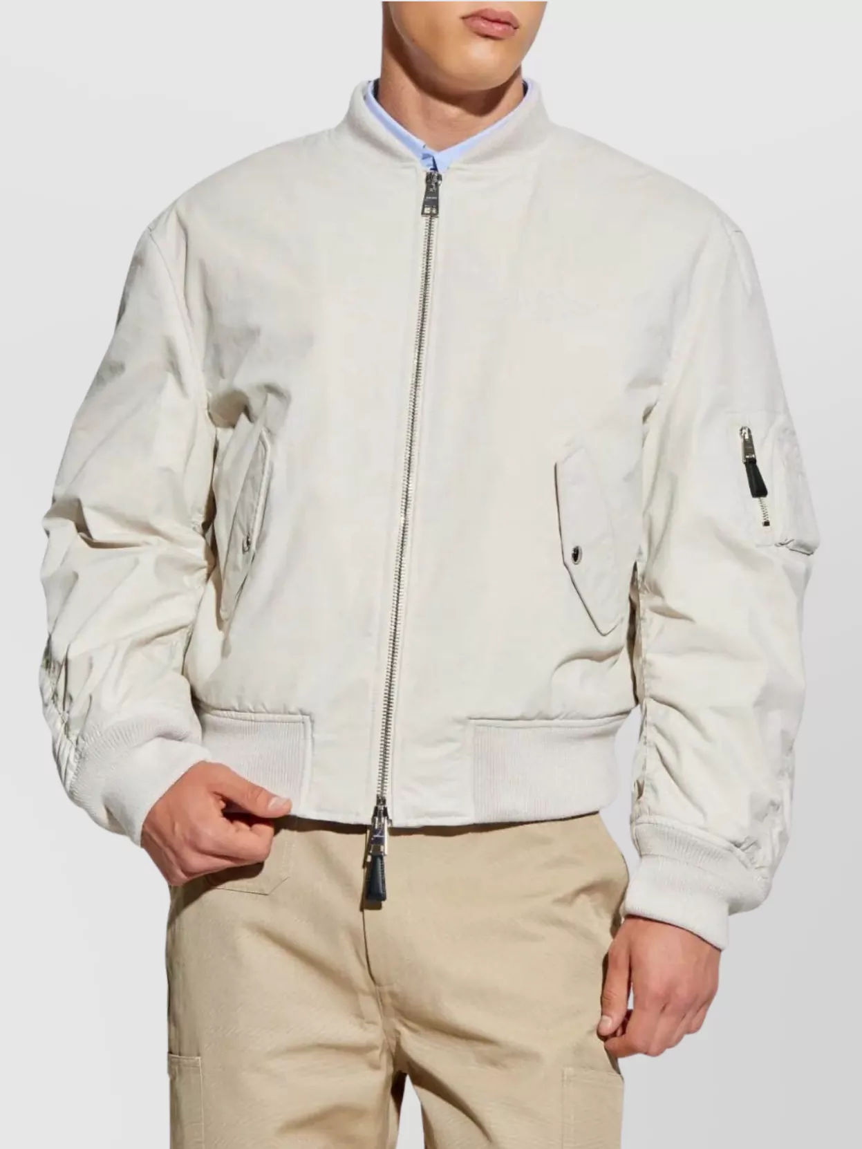 Givenchy Crinkled Cotton Bomber Style Jacket In White