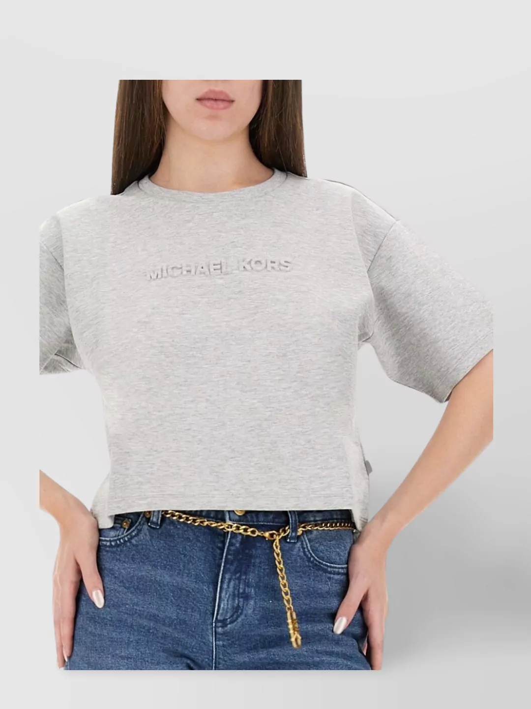Michael Kors Short Sleeve Crew Neck Cropped Top