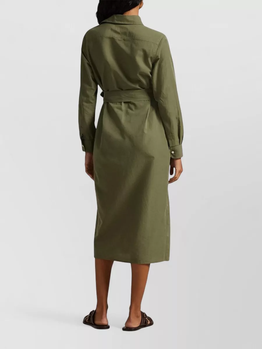 Polo Ralph Lauren Belted Cotton Linen Midi Shirt Dress