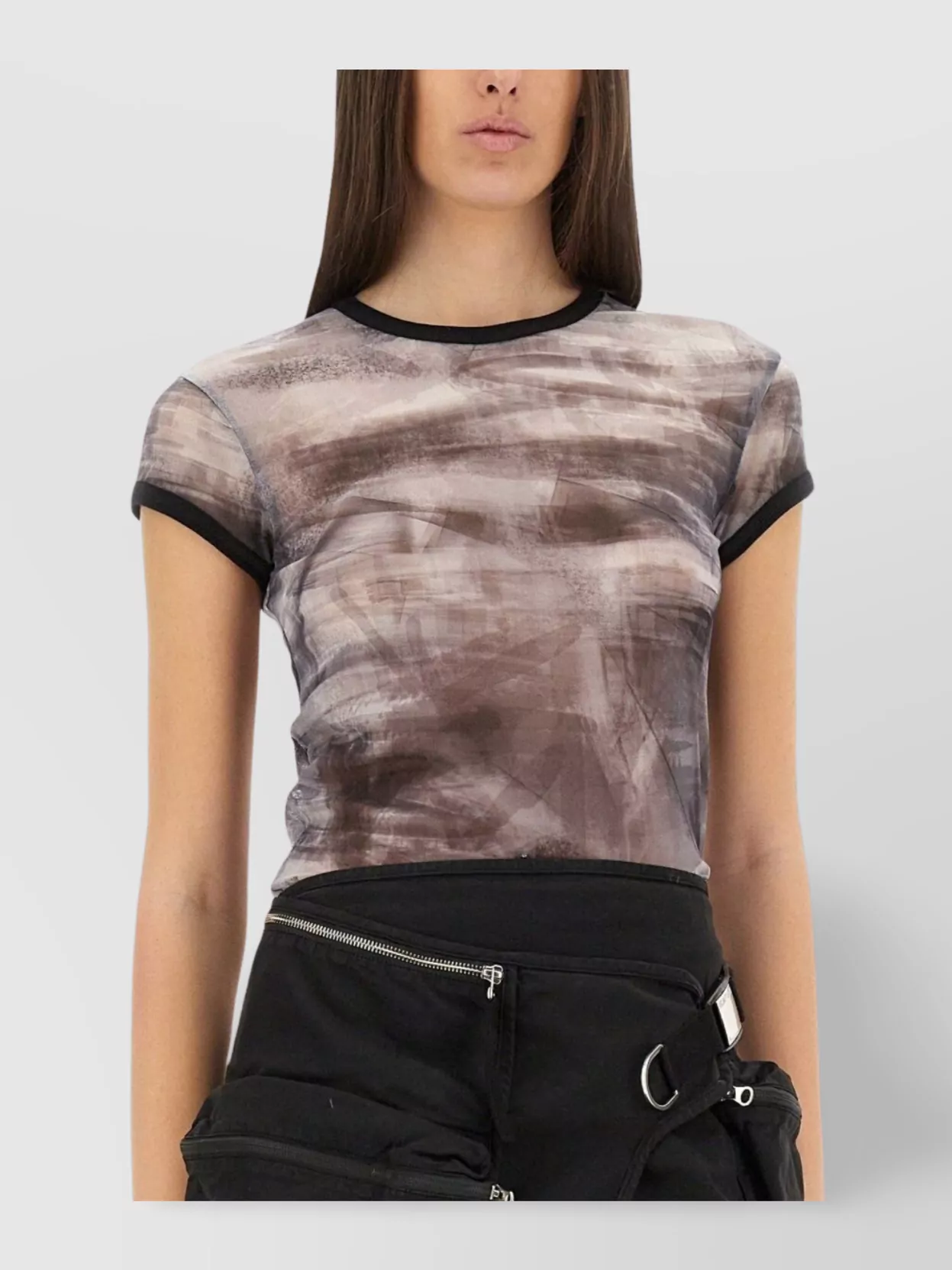 Shop Helmut Lang Fitted T-shirt With Abstract Pattern And Sheer Fabric