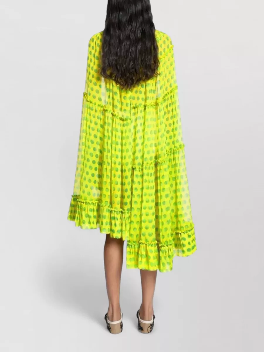 Dries Van Noten Silk Polka-Dot Ruffled High-Neck Midi Dress