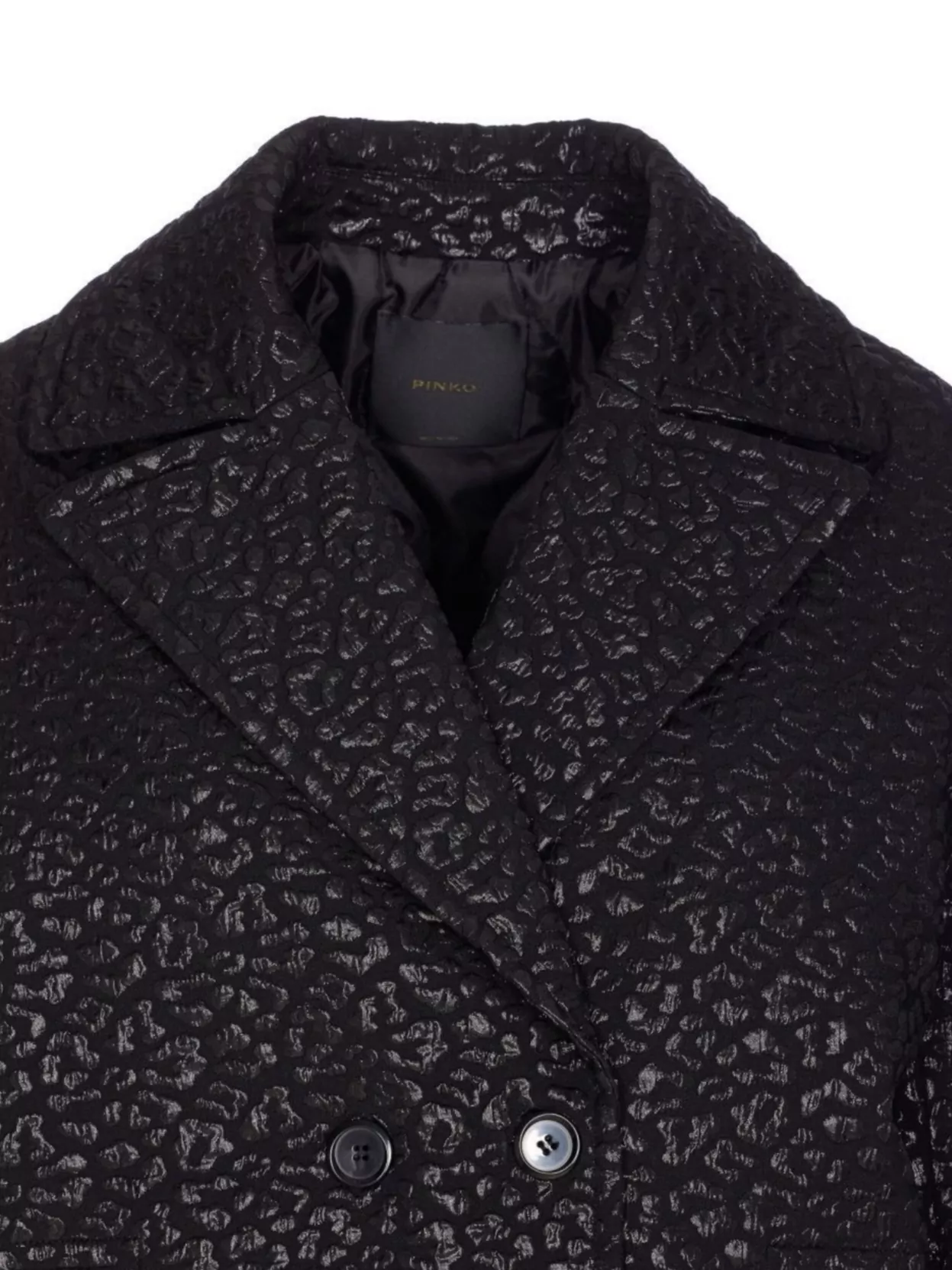 Pinko Double-Breasted Leopard Print Coat Pockets