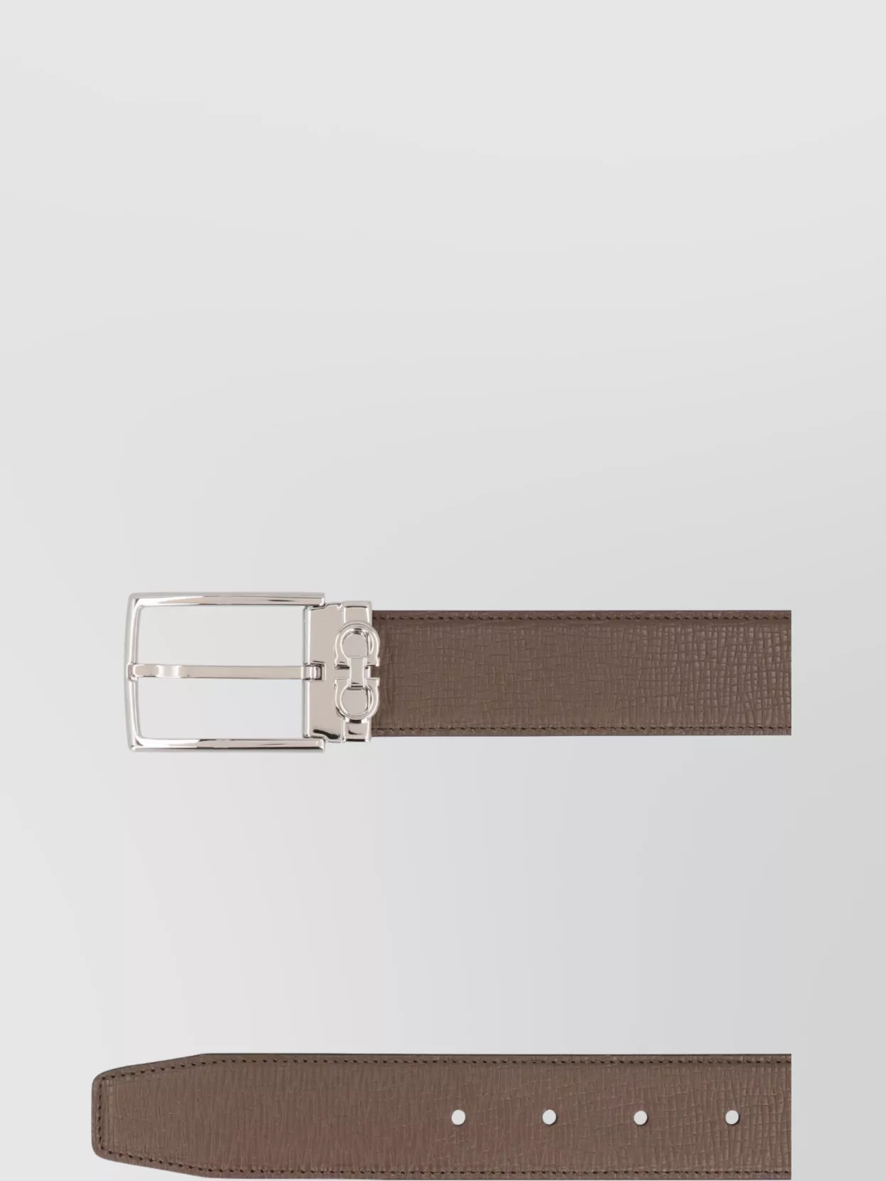 Ferragamo Leather Belt Reversible Design Silver Buckle In Brown