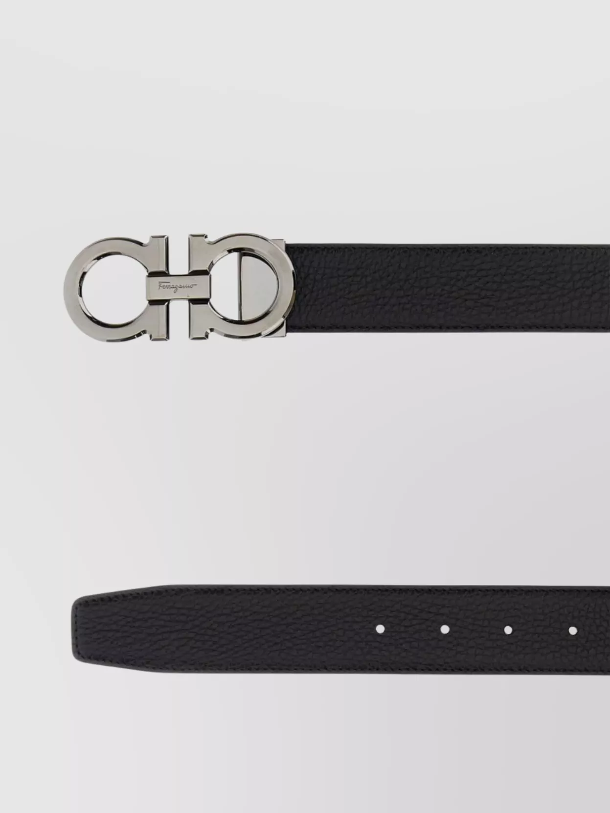 Ferragamo Adjustable Reversible Leather Belt With Textured Finish In Black