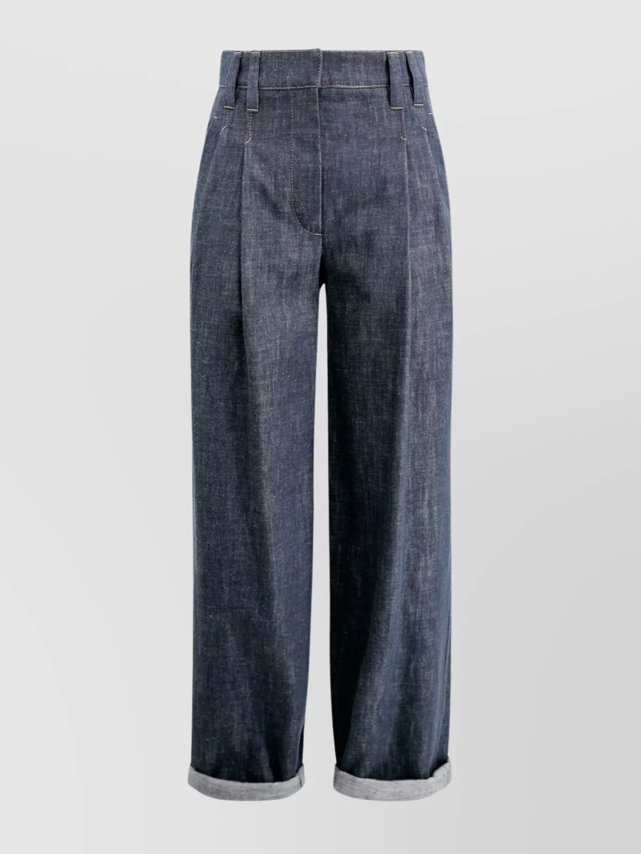 Shop Brunello Cucinelli Wide Leg Trousers With Front Pleats And Cuffed Hem