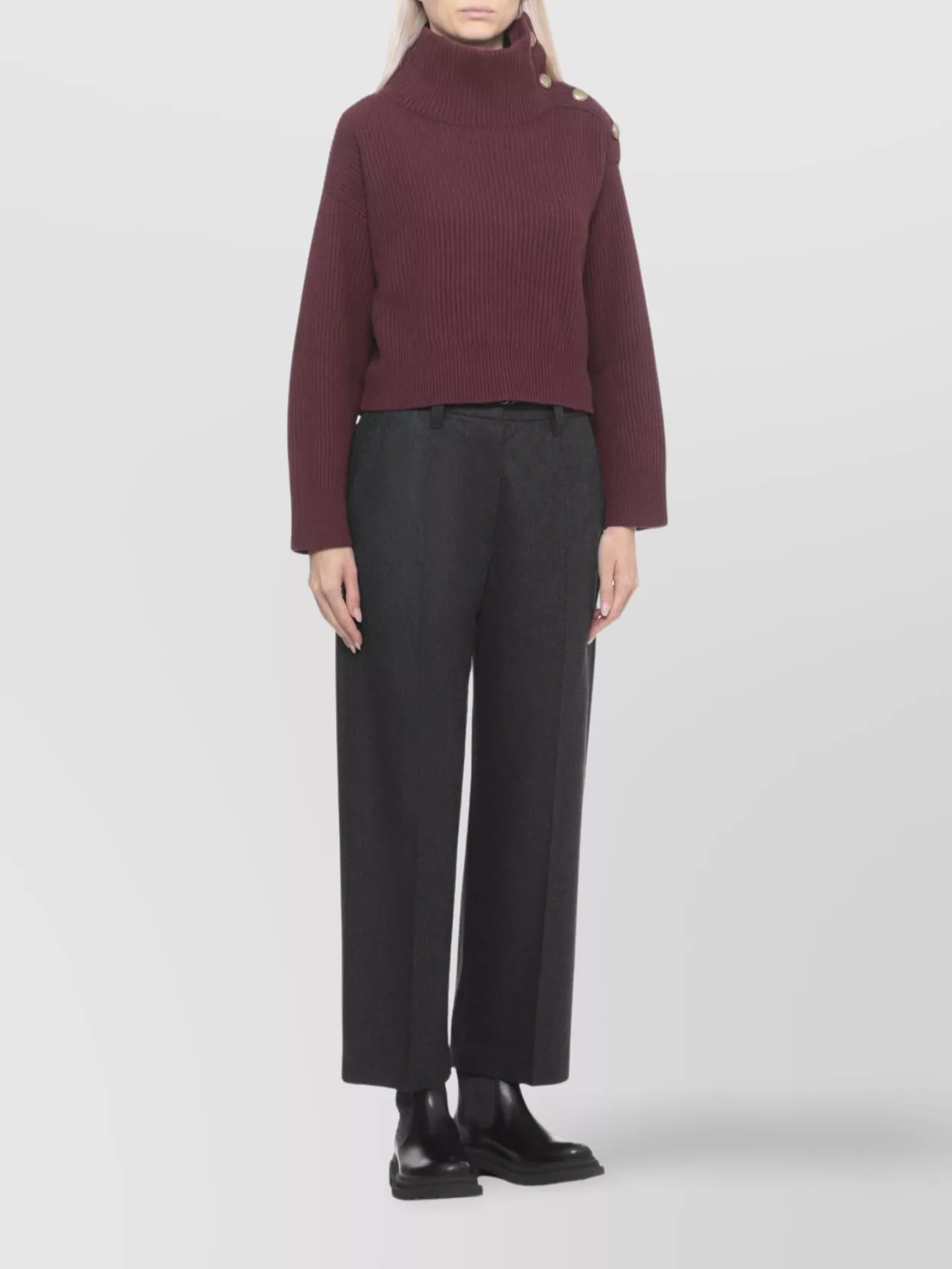 Brunello Cucinelli Button Detail Turtleneck Knitwear Top In Burgundy