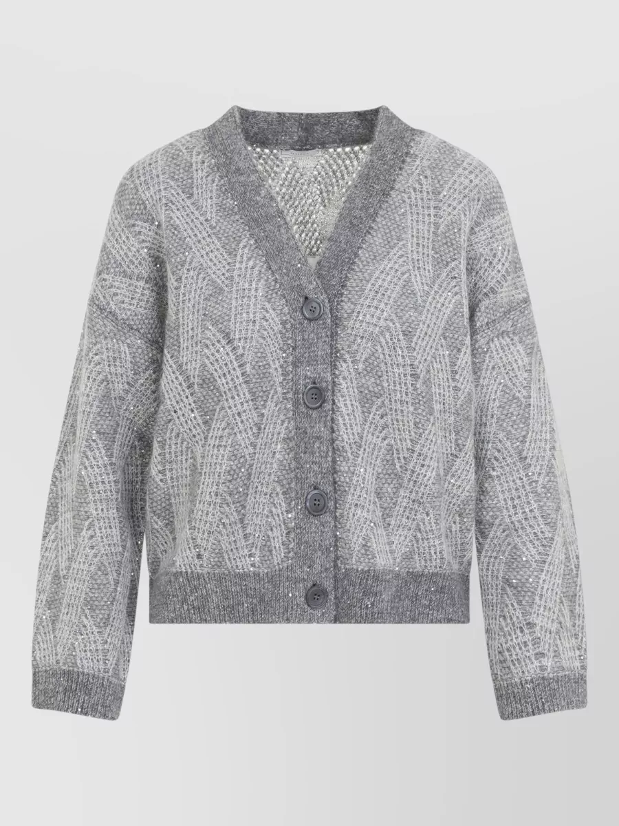 Peserico Sequinned Openwork Knit V-Neck Cardigan