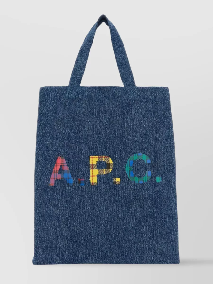 Shop Apc Denim Flat Handle Tote Bag In Blue
