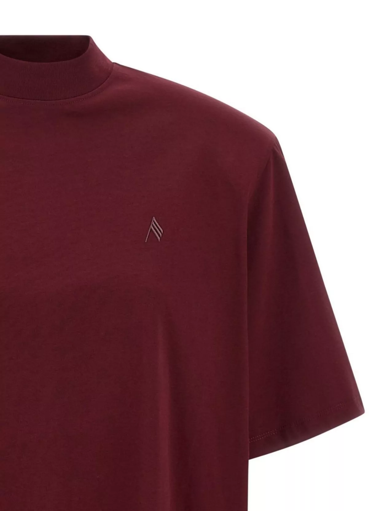Attico Crewneck Mock Neck Logo Embroidered Top In Burgundy