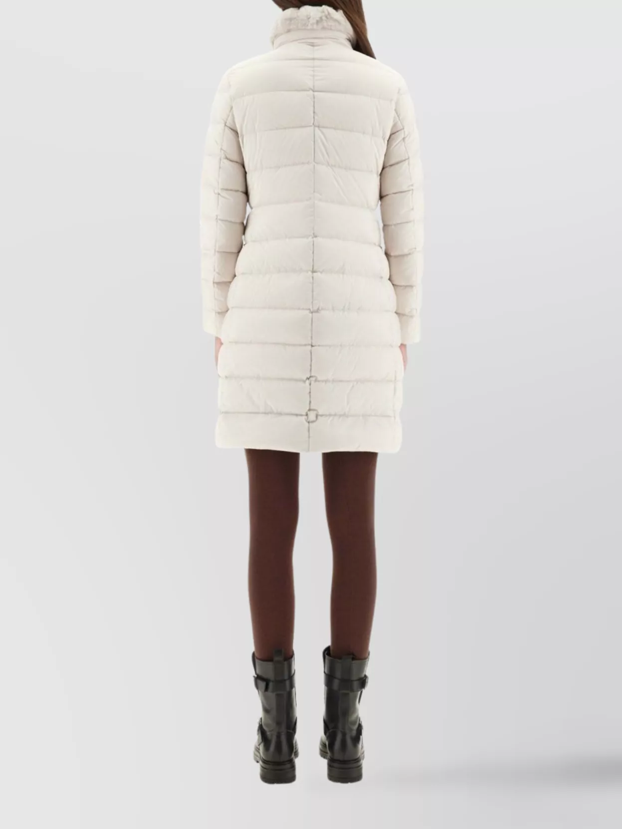 Moorer Long Padded Coat With Belt And High Collar In White
