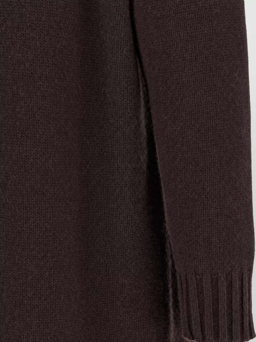 Max Mara Cashmere Wool Ribbed High Neck Midi Knitted Dress