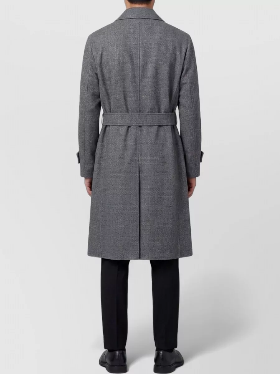 Lardini Virgin Wool Checked Single-Breasted Belted Coat