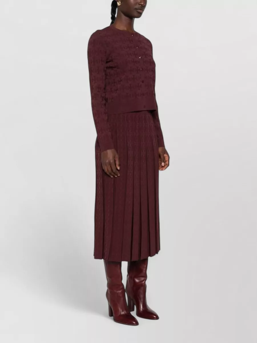Tory Burch Monogram Jacquard Round Neck Long-Sleeve Cardigan