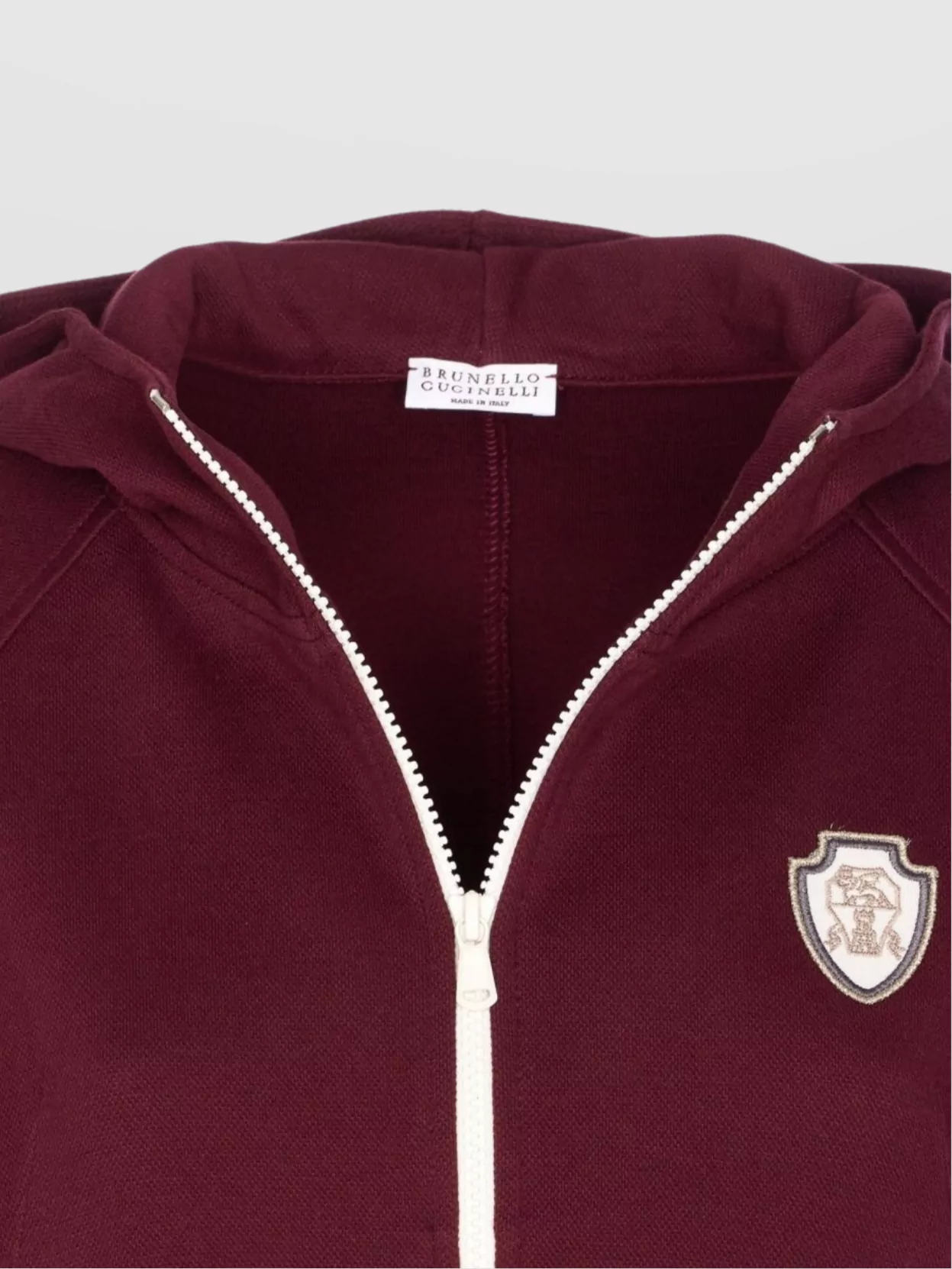 Brunello Cucinelli Zip Up Sweatshirt With Hood And Pockets In Burgundy