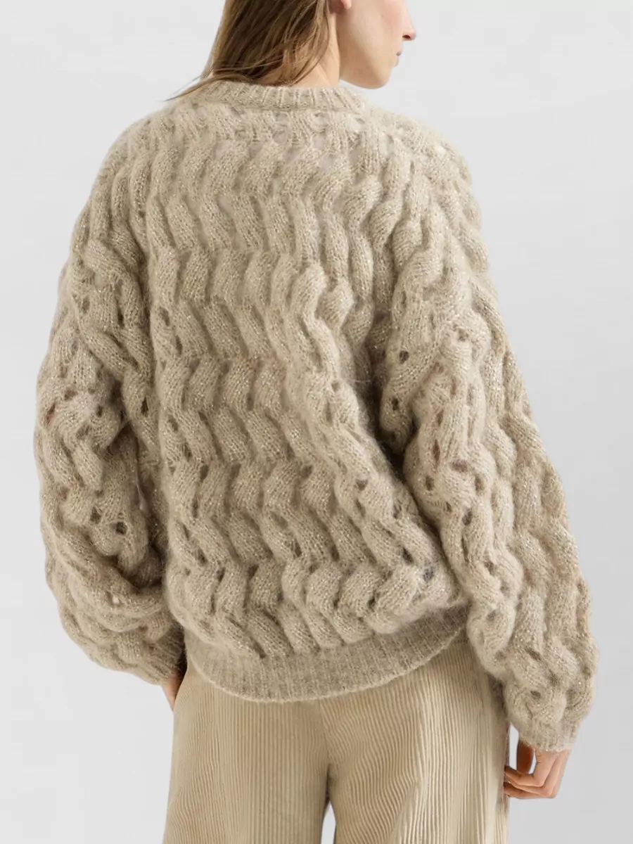 Brunello Cucinelli Mohair Blend Sequin Cable Knit Sweater