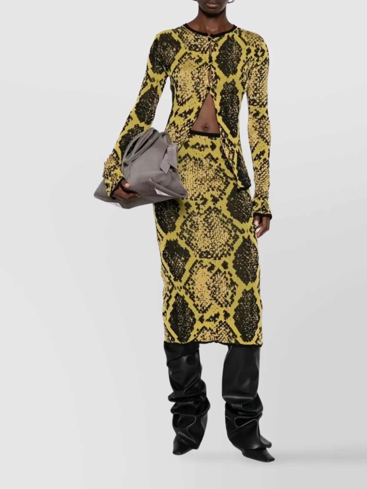 Attico Snakeskin Intarsia Knitwear Cardigan With Flared Cuffs In Multi