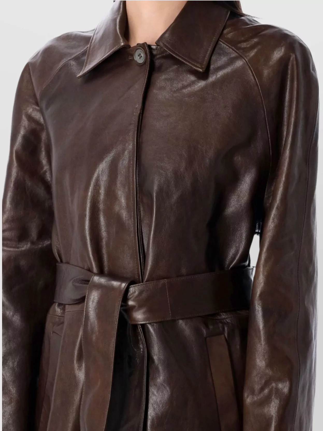 Magda Butrym Leather Trench Coat Belted Waist