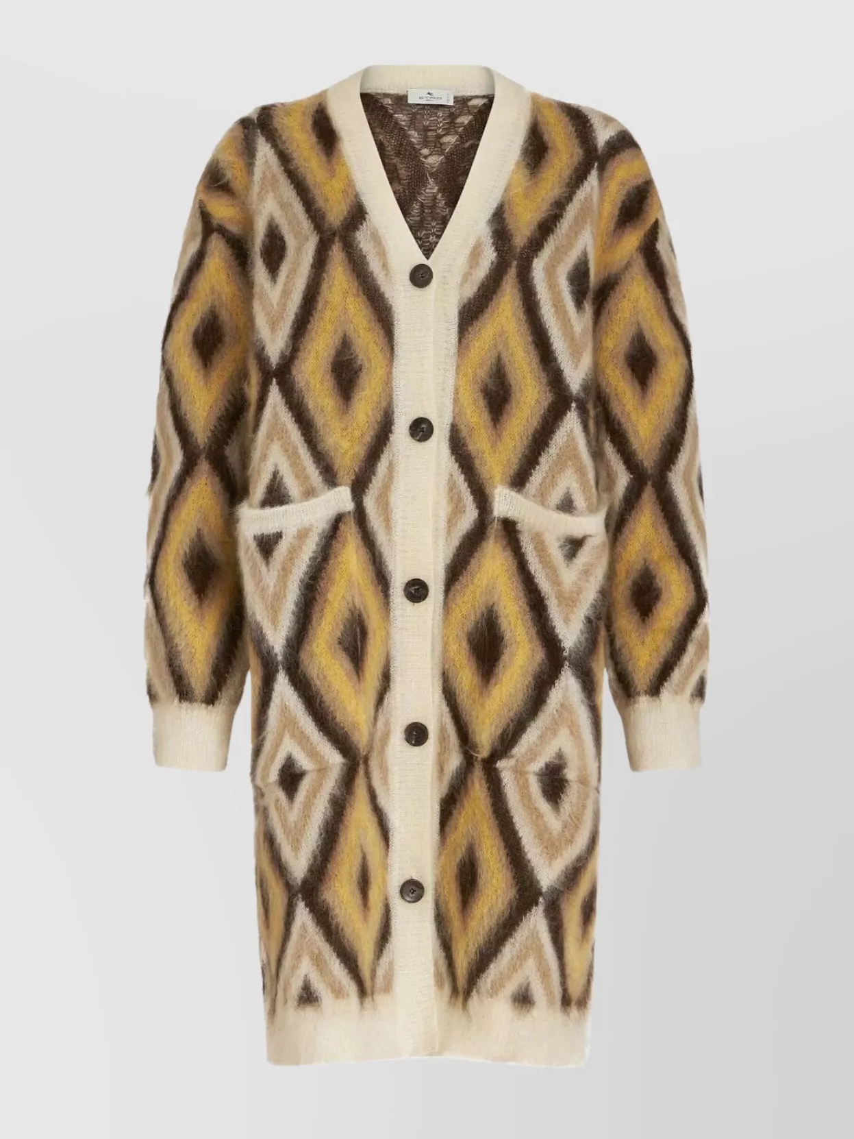 Shop Etro Geometric Patterned V-neck Cardigan With Patch Pockets In Beige