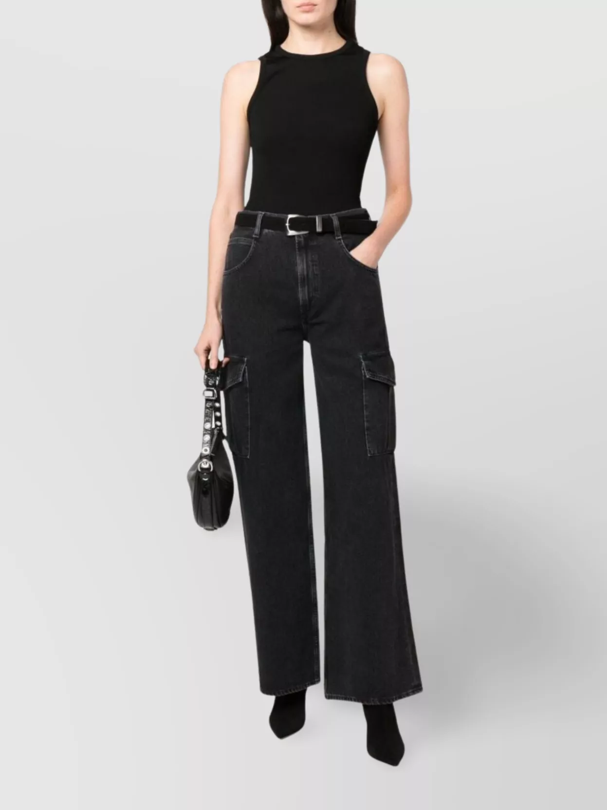 Agolde Wide-leg Cargo Jeans Featuring Belt Loops In Black
