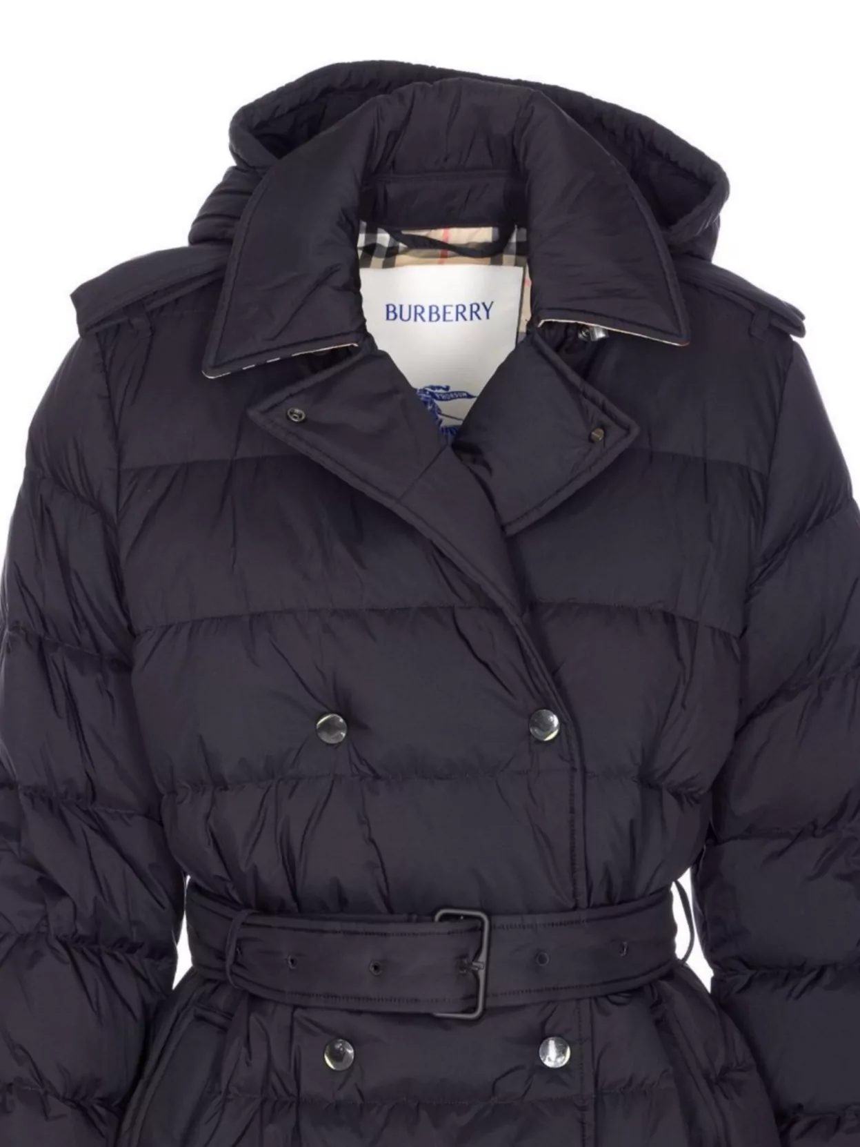 Burberry Long Padded Quilted Jacket Belt
