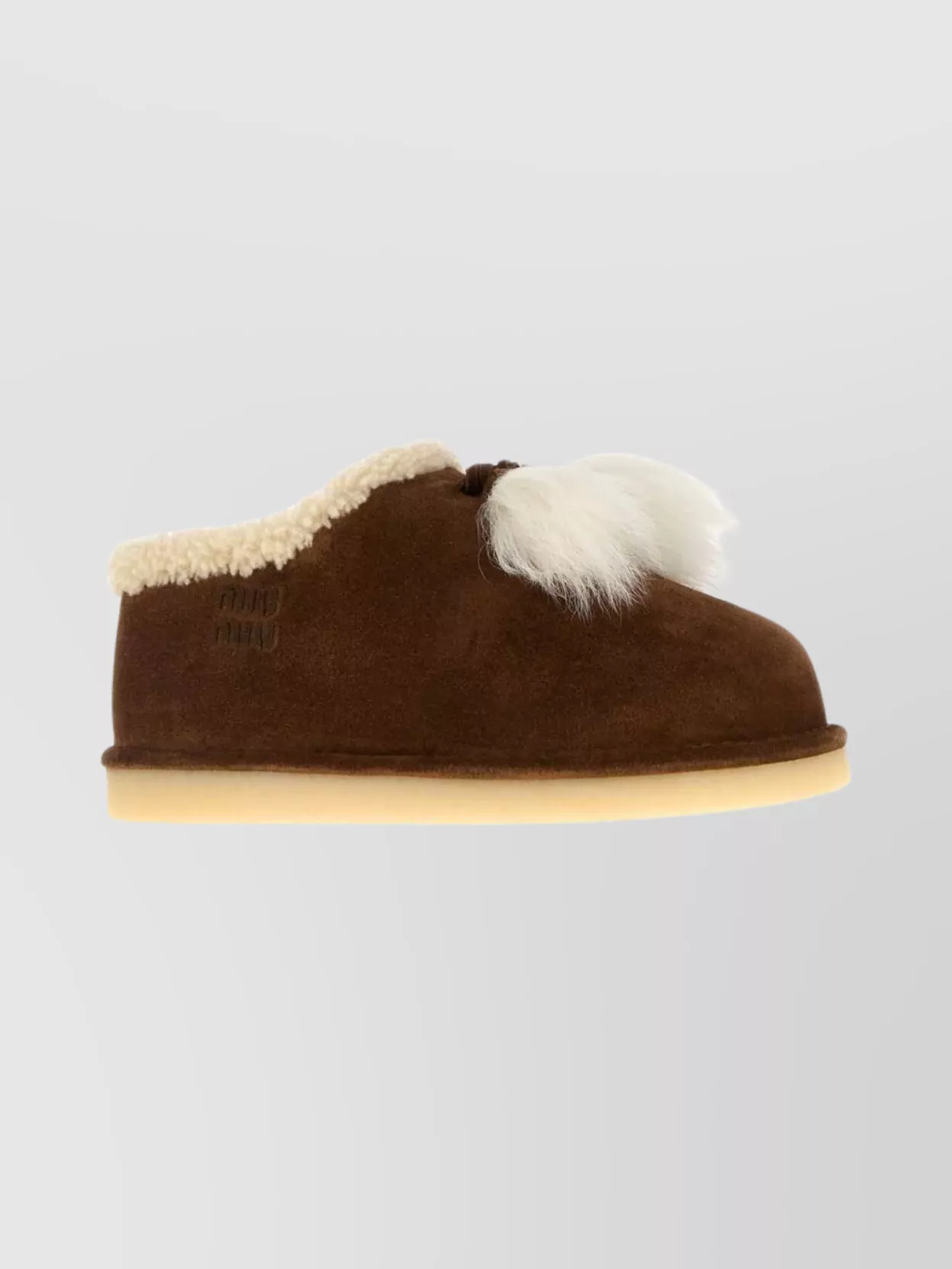 Miu Miu Suede Ankle Loafers Fur Trim In Brown