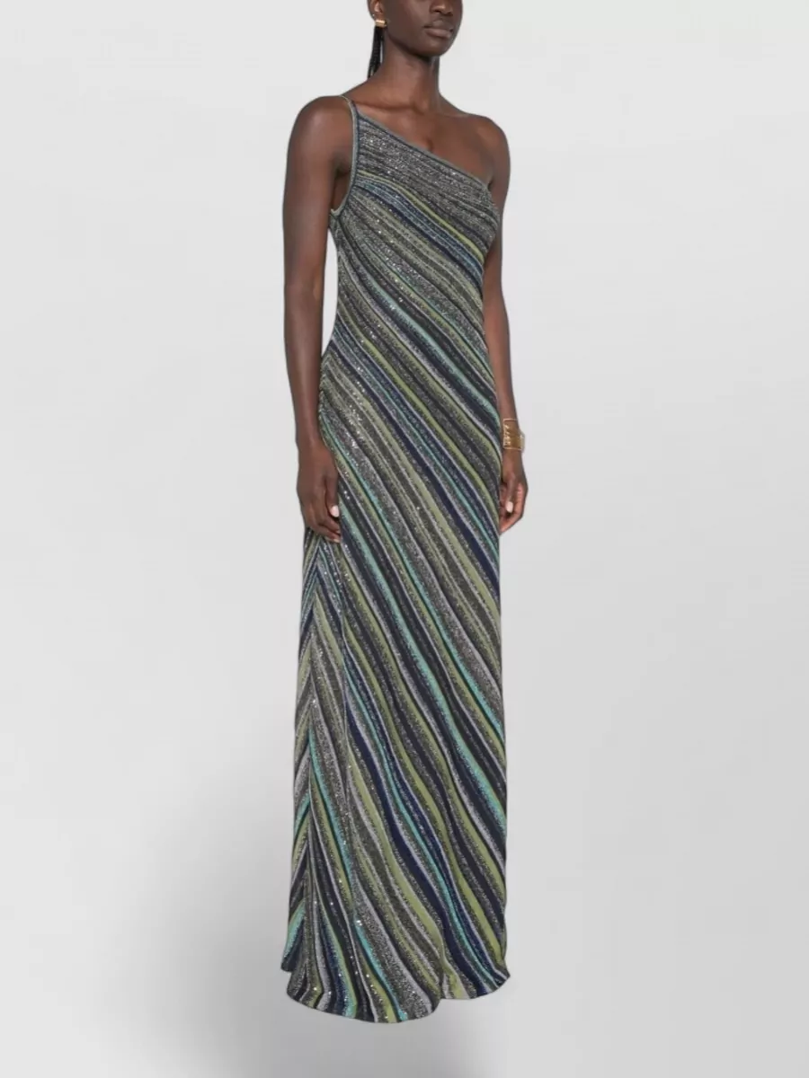 Missoni Sequined Striped One-Shoulder Sleeveless Maxi Dress