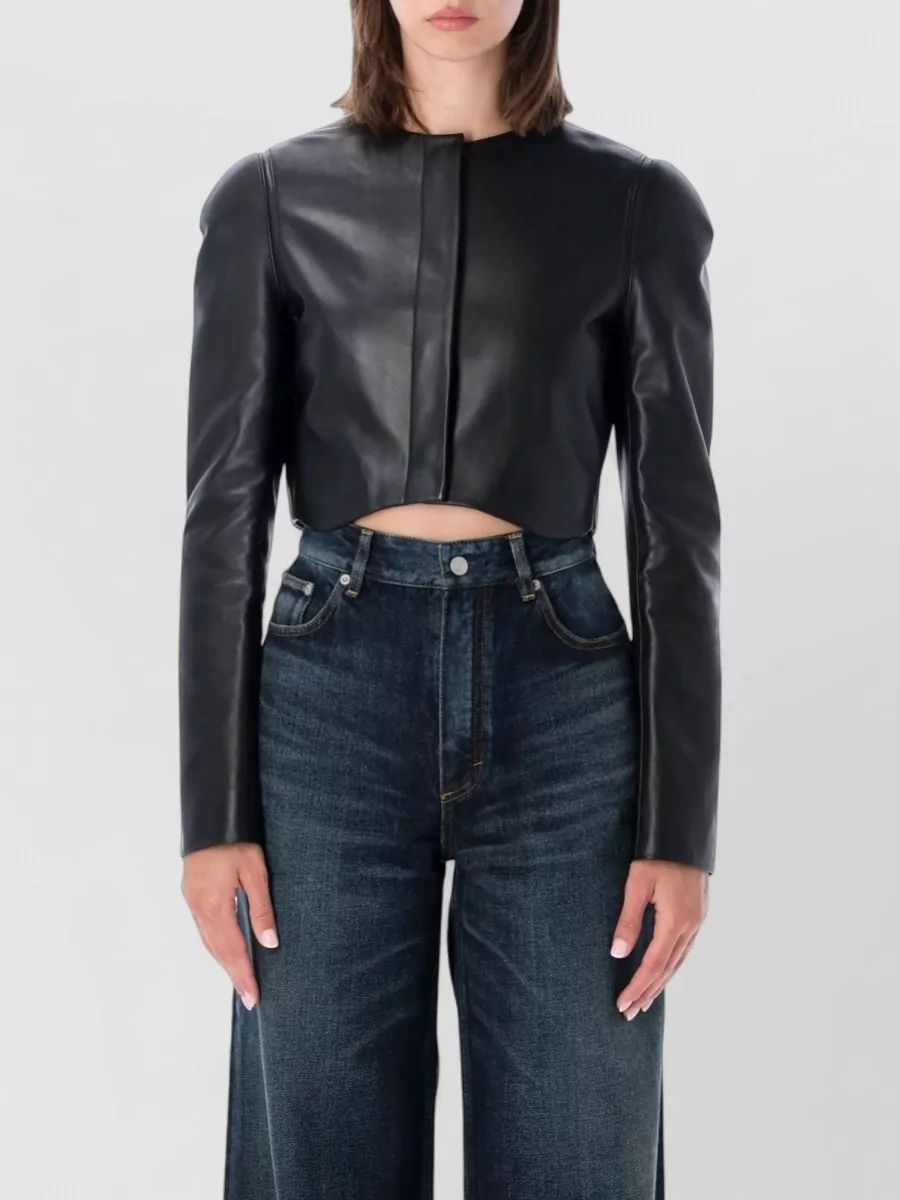 Alaïa lambskin fitted round neck leather coat
