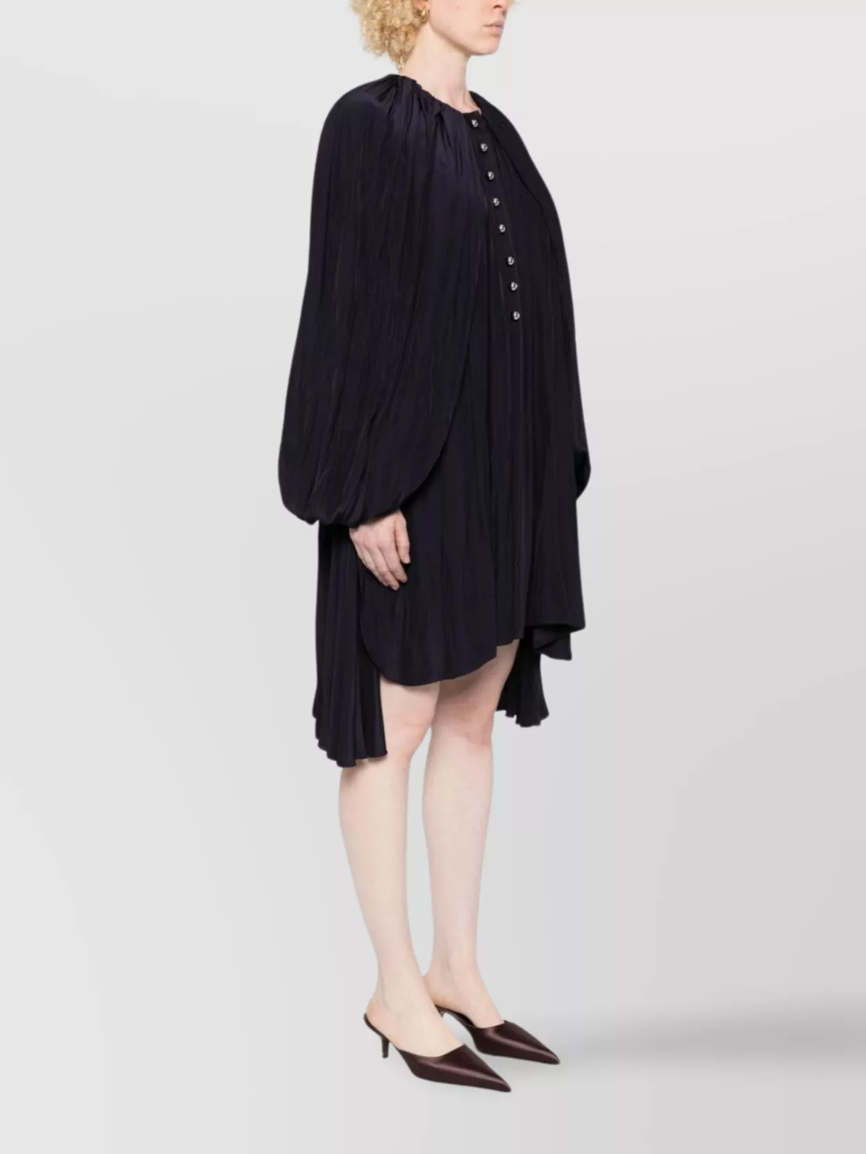 Lanvin Button Detail High-Low Dress Pleated Design