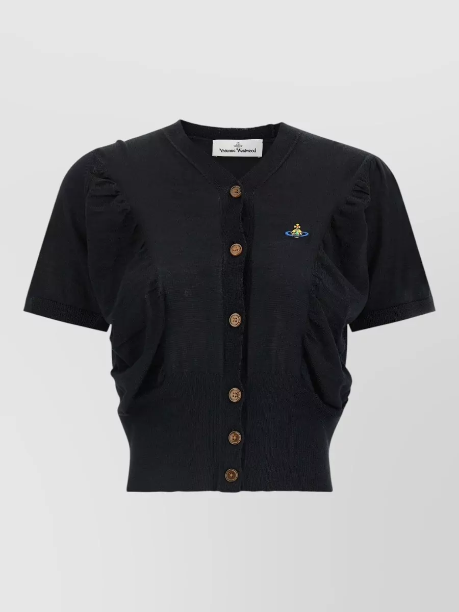Vivienne Westwood Silk Wool Draped Cropped V-Neck Short-Sleeve Knitted Top