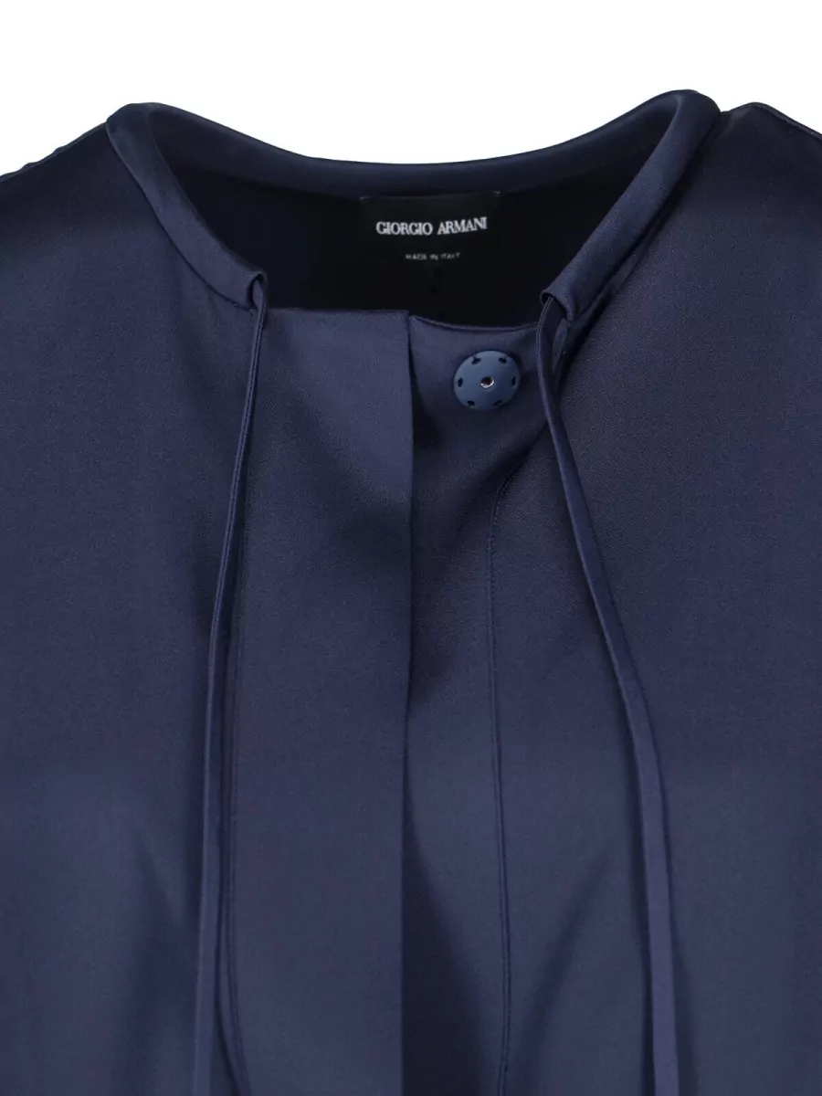 Giorgio Armani Long Sleeve Top Tie Neck Pleated Back